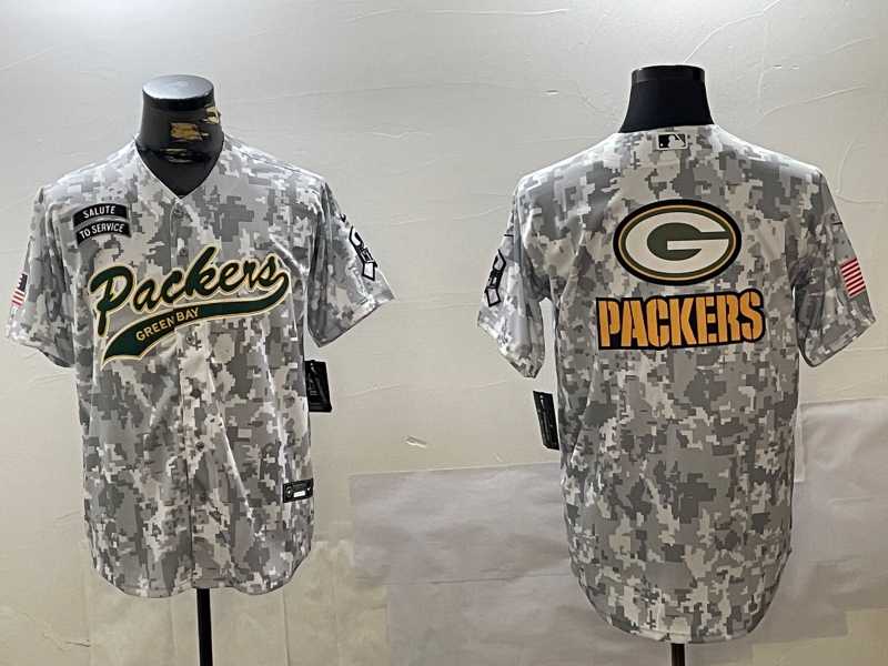 Mens Green Bay Packers Team Logo 2024 Arctic Camo Salute to Service Stitched Baseball Jerseys